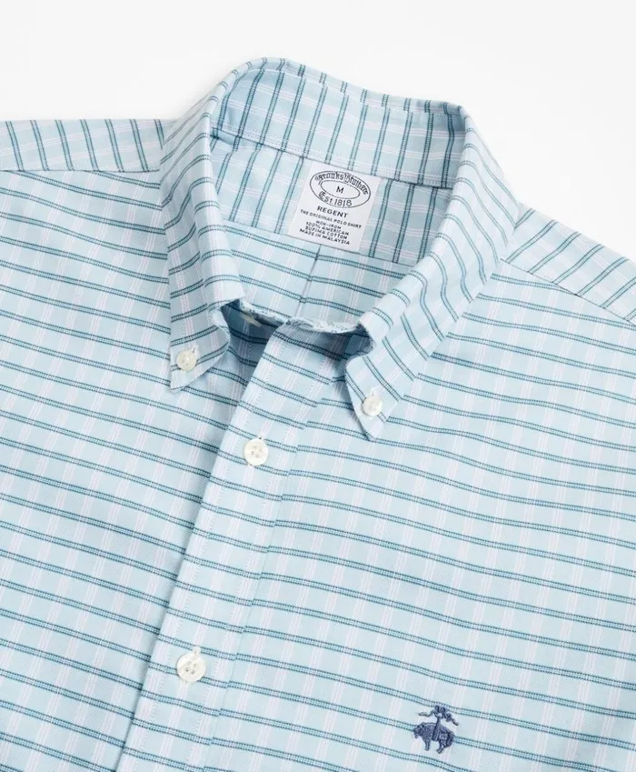 Brooks Brothers Sport Shirts Stretch Regent Fitted Sport Shirt NonIron ShortSleeve Check Blue 8211 Men
