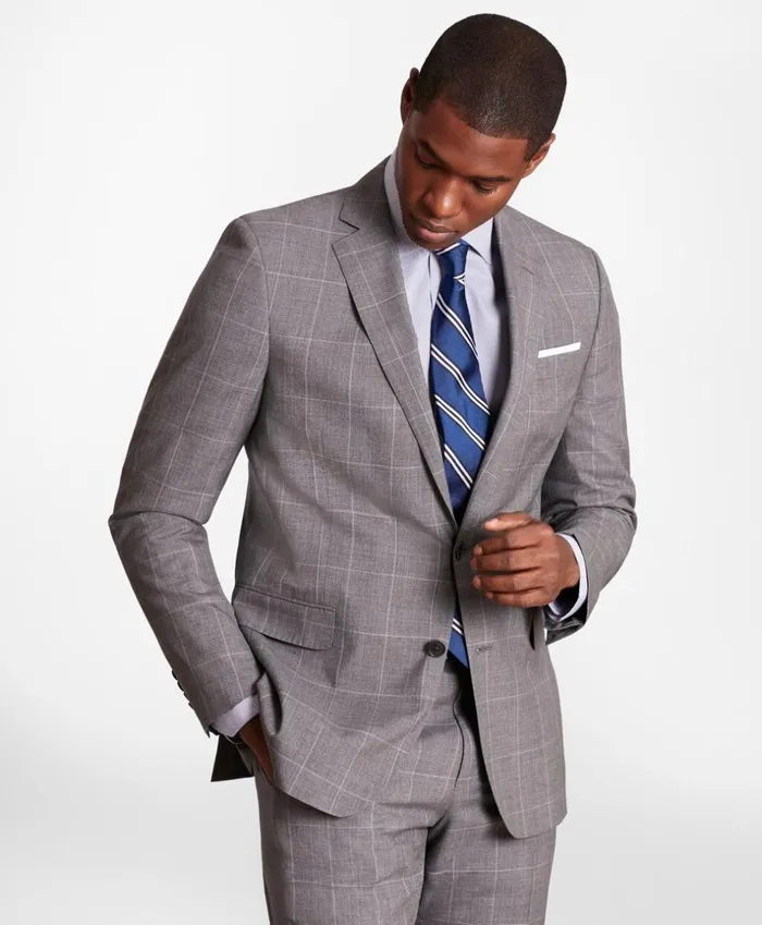 Brooks Brothers Suits BrooksGate RegentFit Windowpane Wool Suit Jacket Medium Grey 8211 Men