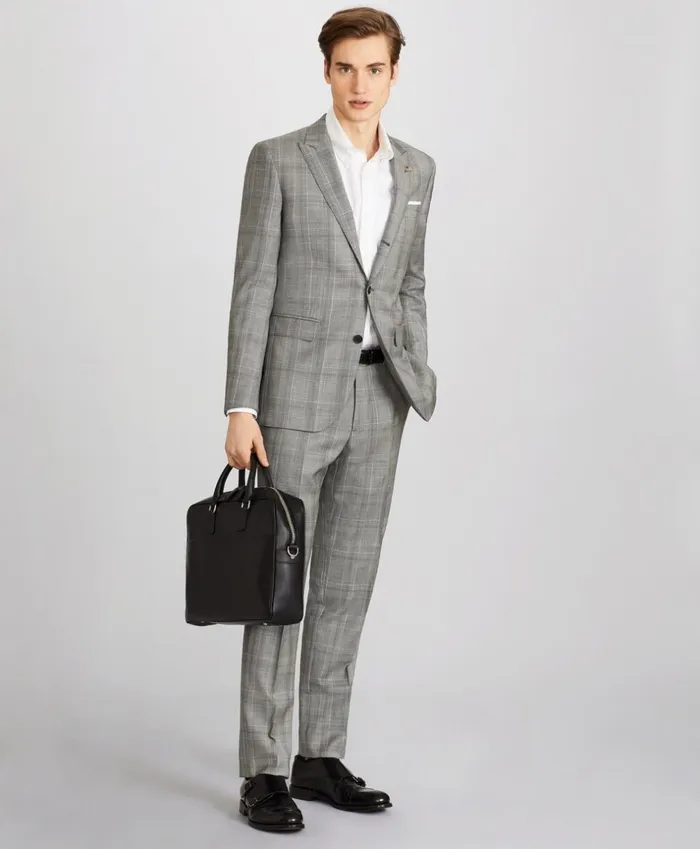 Brooks Brothers Suits Milano Fit ThreeButton Plaid 1818 Suit Grey 8211 Men