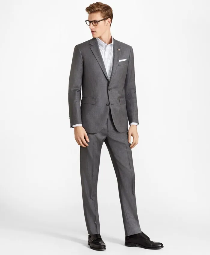 Brooks Brothers Suits Milano Fit TwoButton Stripe 1818 Suit Grey 8211 Men