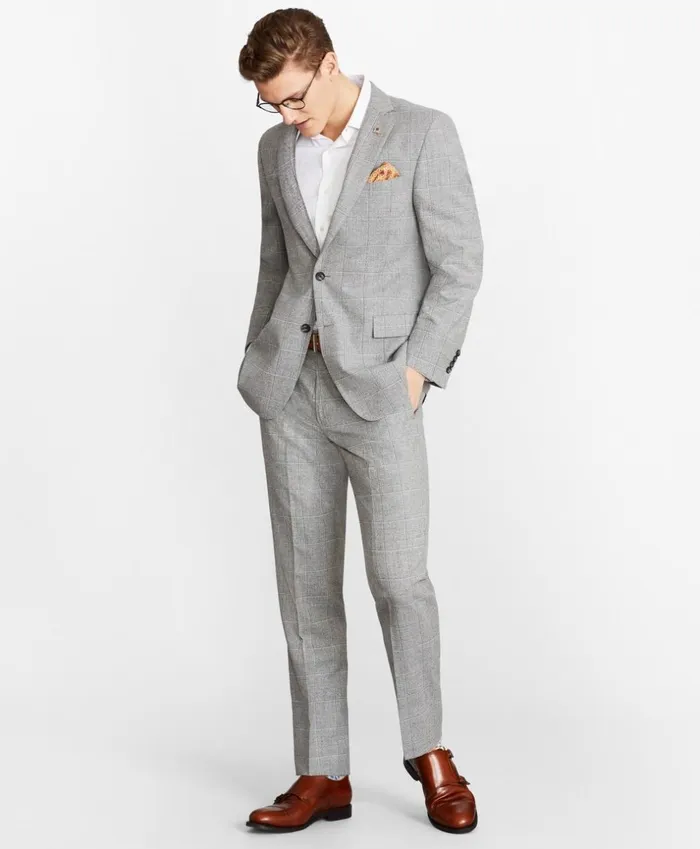 Brooks Brothers Suits Regent Fit MultiPlaid 1818 Suit Grey 8211 Men
