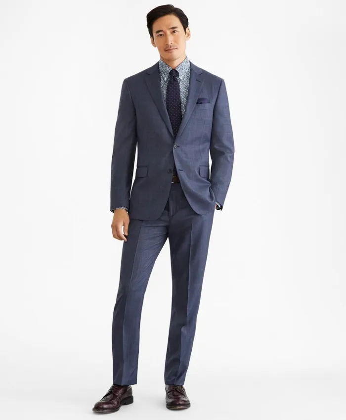 Brooks Brothers Suits Regent Fit TwoButton Plaid 1818 Suit Navy 8211 Men