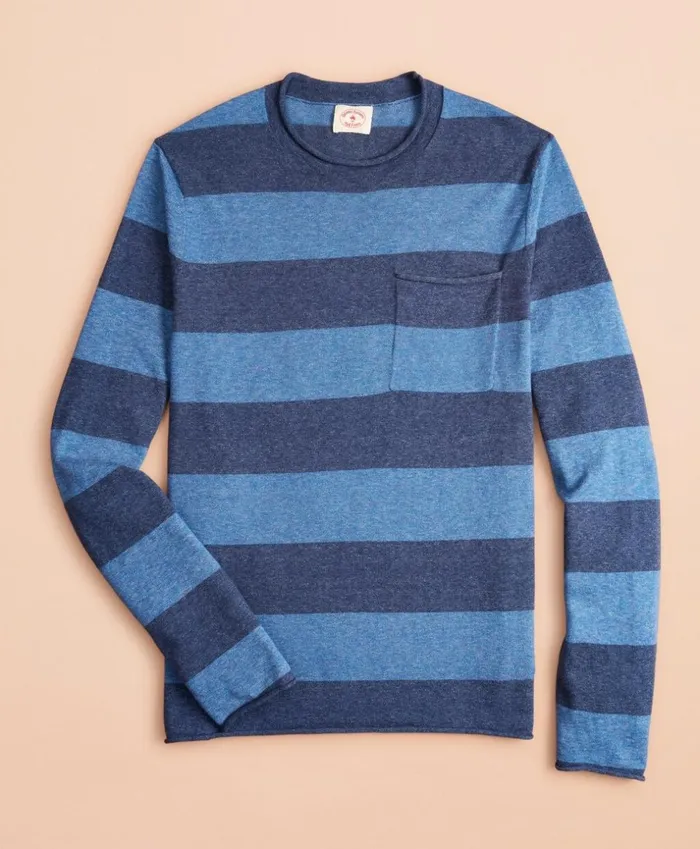 Brooks Brothers Sweaters Striped Cotton Sweater Blue 8211 Men