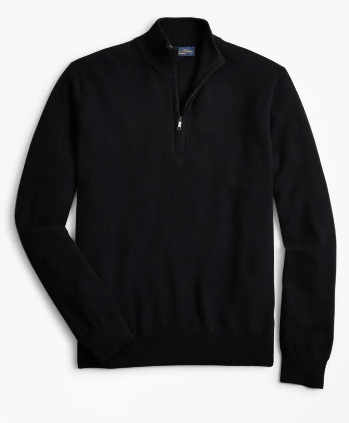 Brooks Brothers Sweaters TwoPly Cashmere HalfZip Sweater Black 8211 Men