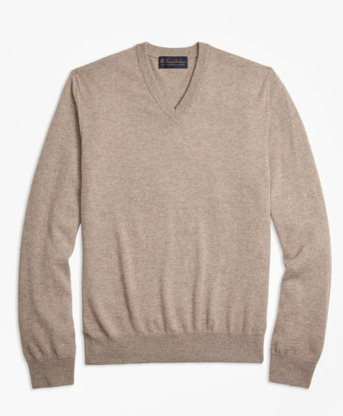 Brooks Brothers Sweaters VNeck Cashmere Sweater Dark Beige 8211 Men