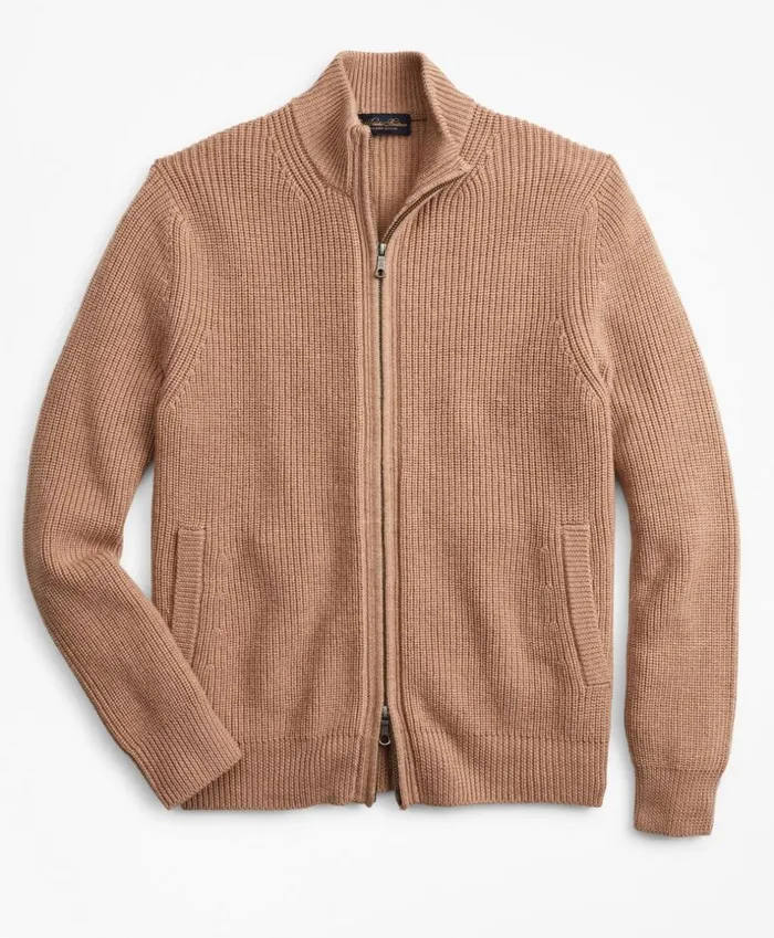 Brooks Brothers Sweaters Washable Merino Wool FullZip Sweater Camel 8211 Men