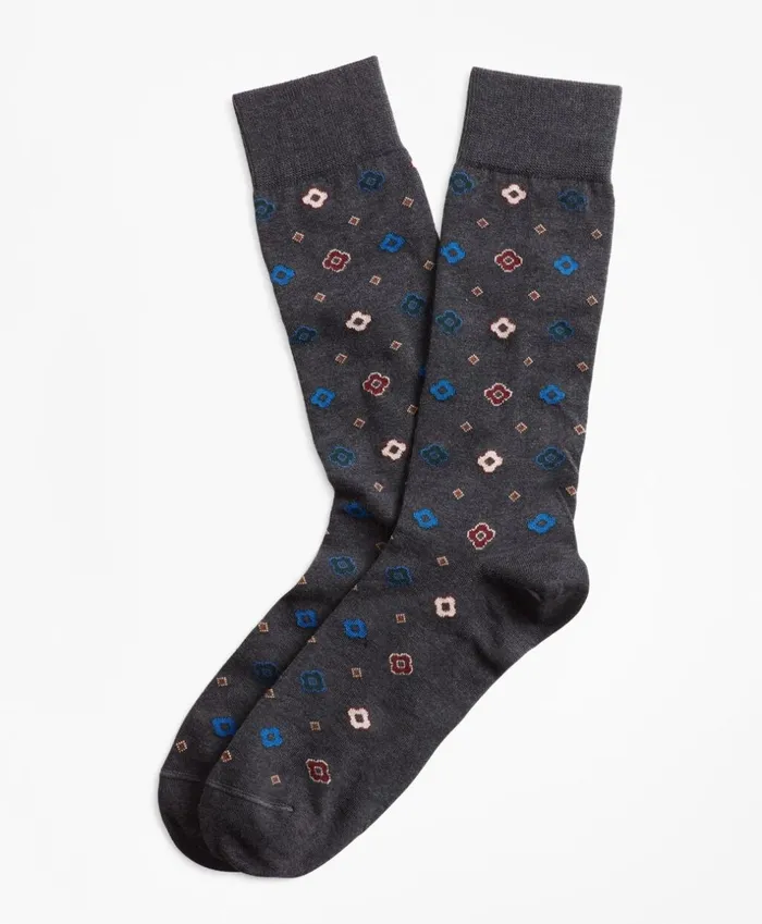 Brooks Brothers Underwear and Socks Geometric Print Crew Socks Grey 8211 Men