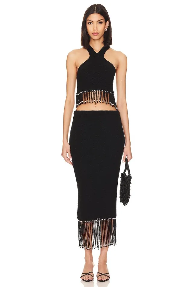 Bryony Fringe Skirt Black Women Lovers and Friends Skirts