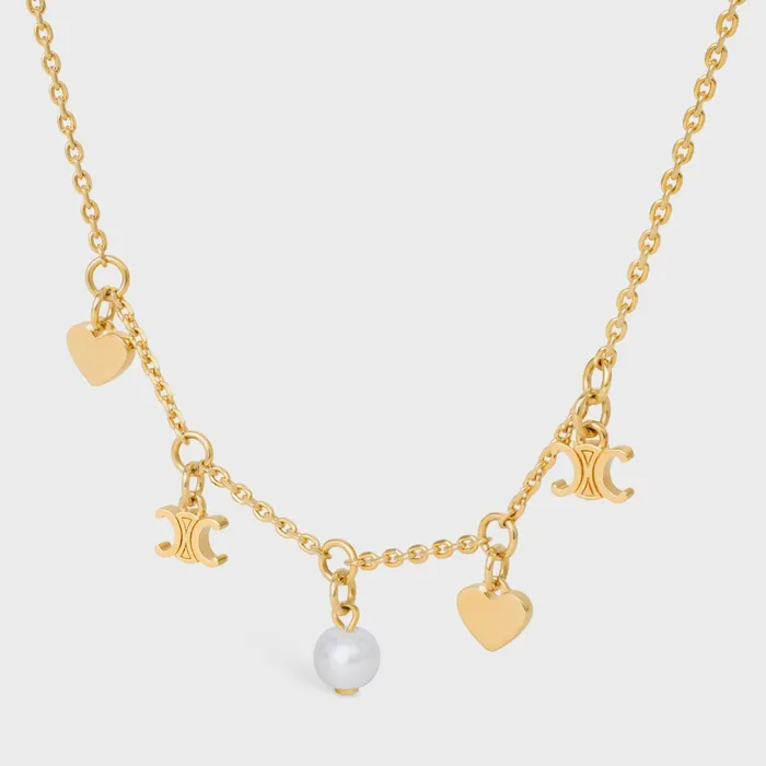 Cur Celine Charms Necklace In Brass With Gold Finish And Resin Pearl Gold Ivory Women CELINE NECKLACES Cur Celine Charms Necklace In Brass With Gold Finish And Resin Pearl Gold Ivory Women CELINE NECKLACES