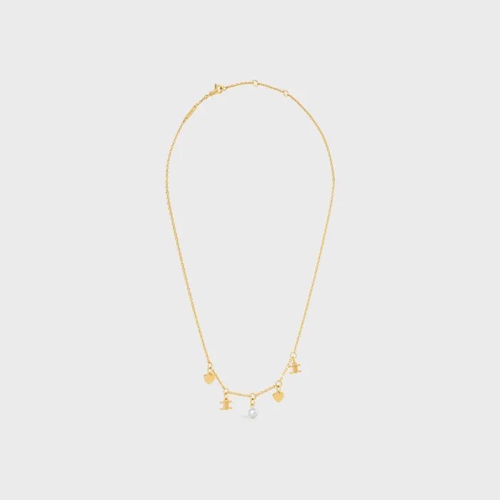 Cur Celine Charms Necklace In Brass With Gold Finish And Resin Pearl Gold Ivory Women CELINE NECKLACES Cur Celine Charms Necklace In Brass With Gold Finish And Resin Pearl Gold Ivory Women CELINE NECKLACES
