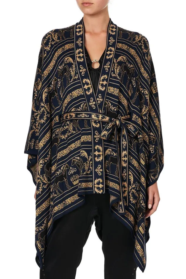 Camilla Knitwear Women Short Knit Poncho With Tie Punk Of Primrose