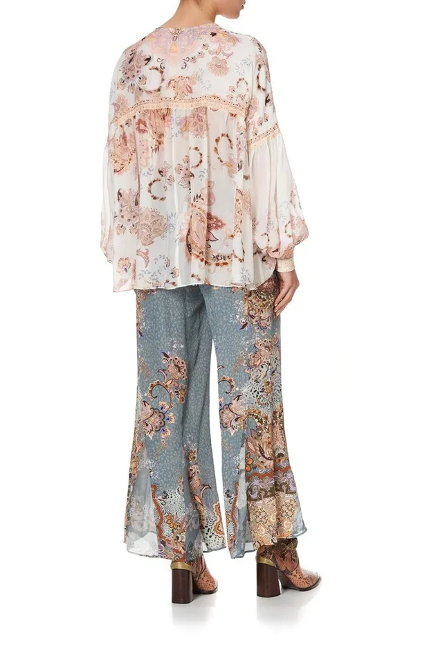 Camilla Tops Women Blouson Blouse With Neck Tie Marrakesh Maiden
