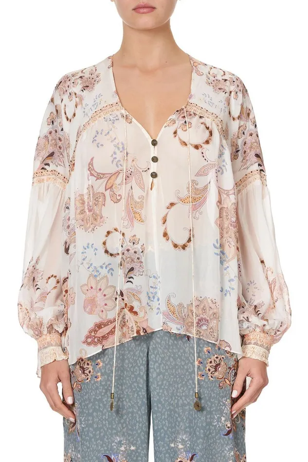 Camilla Tops Women Blouson Blouse With Neck Tie Marrakesh Maiden