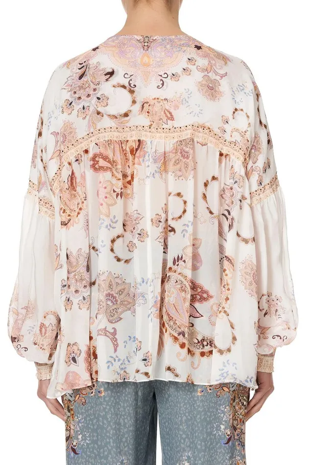 Camilla Tops Women Blouson Blouse With Neck Tie Marrakesh Maiden