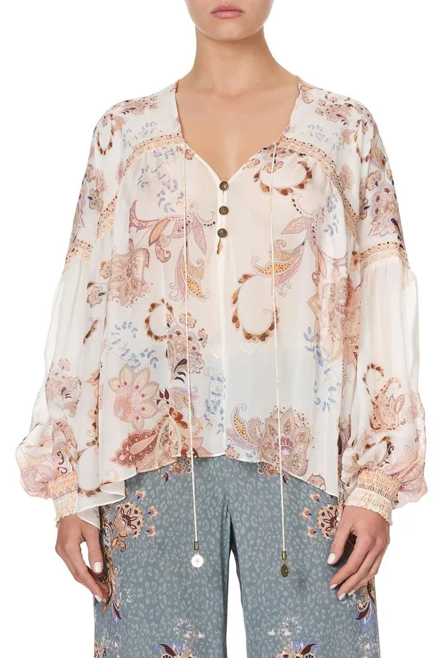 Camilla Tops Women Blouson Blouse With Neck Tie Marrakesh Maiden