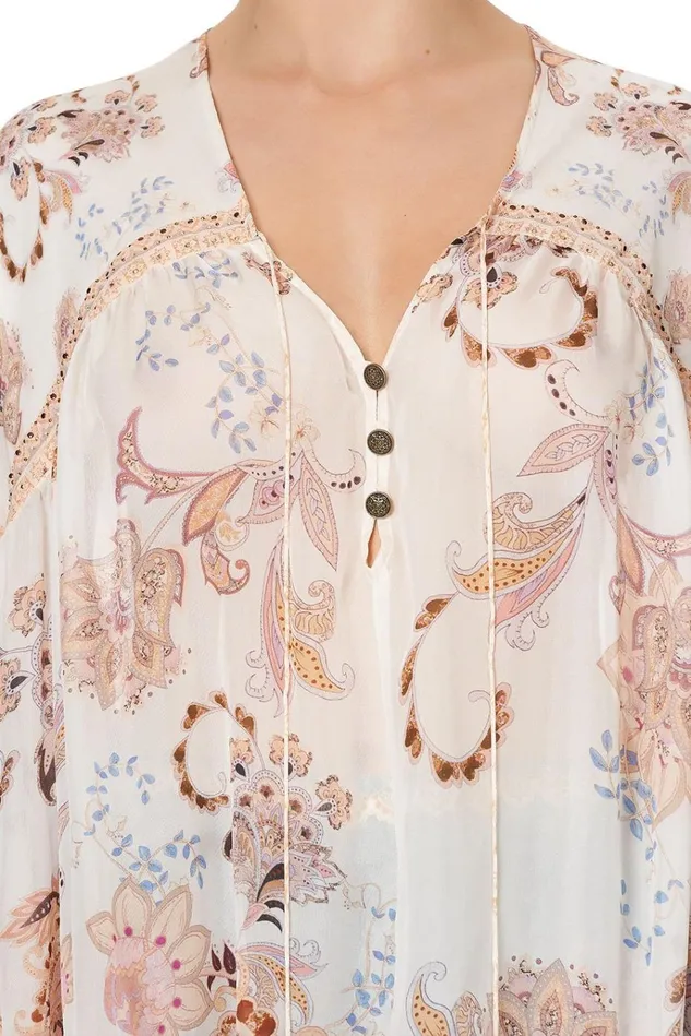 Camilla Tops Women Blouson Blouse With Neck Tie Marrakesh Maiden
