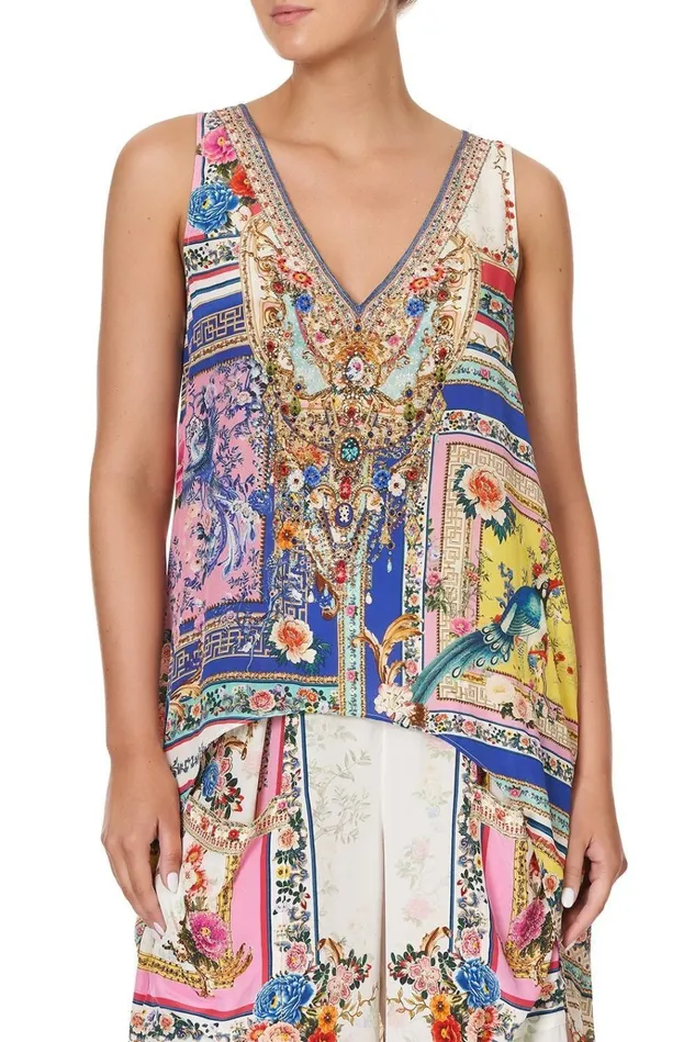 Camilla Tops Women High Low Cross Overlay Top Party In The Palace