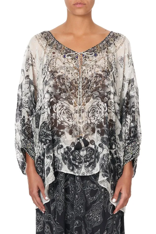 Camilla Tops Women Raglan Sleeve Blouse With Cuff Midnight Pearl