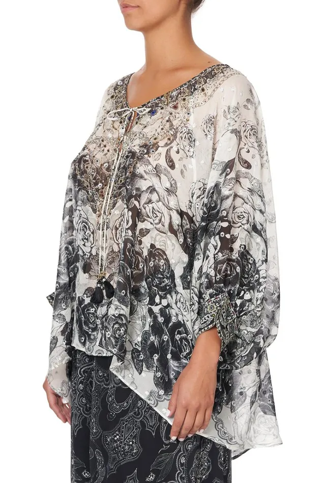 Camilla Tops Women Raglan Sleeve Blouse With Cuff Midnight Pearl