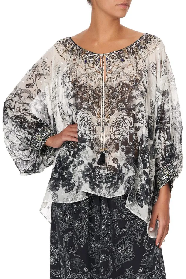 Camilla Tops Women Raglan Sleeve Blouse With Cuff Midnight Pearl