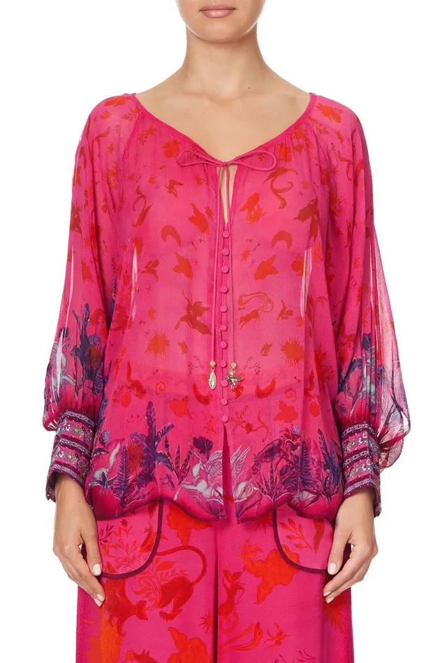 Camilla Tops Women Raglan Sleeve Button Up Top Tropic Of Neon