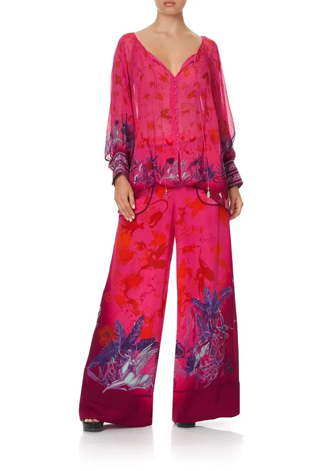 Camilla Tops Women Raglan Sleeve Button Up Top Tropic Of Neon