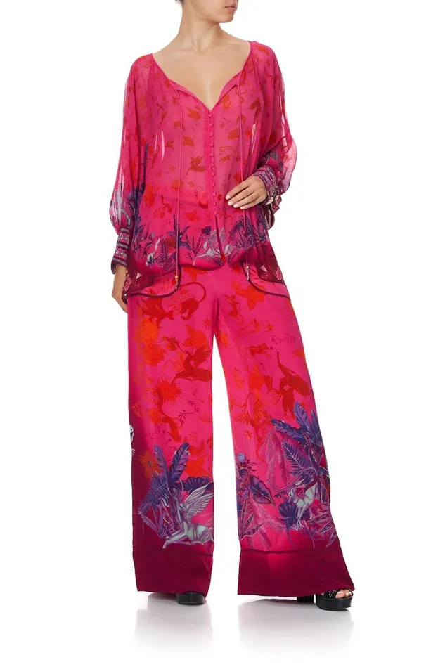 Camilla Tops Women Raglan Sleeve Button Up Top Tropic Of Neon