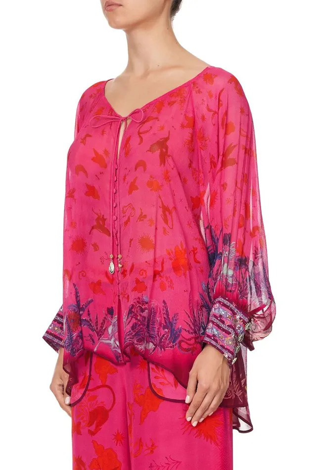Camilla Tops Women Raglan Sleeve Button Up Top Tropic Of Neon