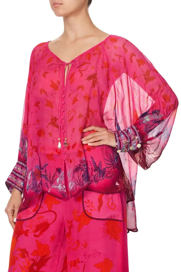 Camilla Tops Women Raglan Sleeve Button Up Top Tropic Of Neon