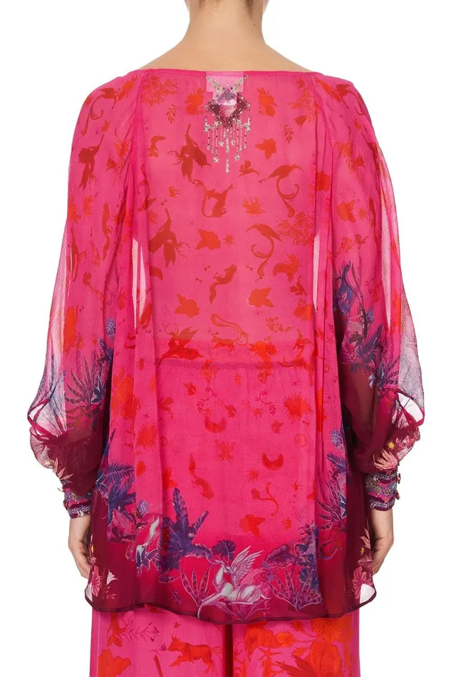 Camilla Tops Women Raglan Sleeve Button Up Top Tropic Of Neon