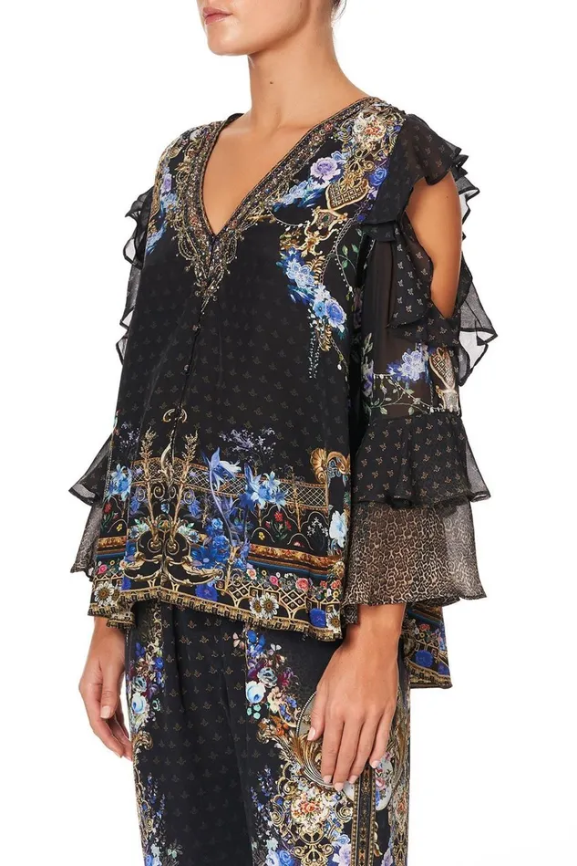 Camilla Tops Women Ruffle Cold Shoulder Blouse Palace Playhouse
