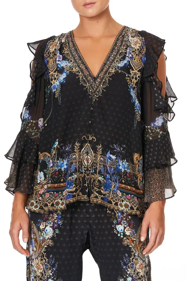 Camilla Tops Women Ruffle Cold Shoulder Blouse Palace Playhouse