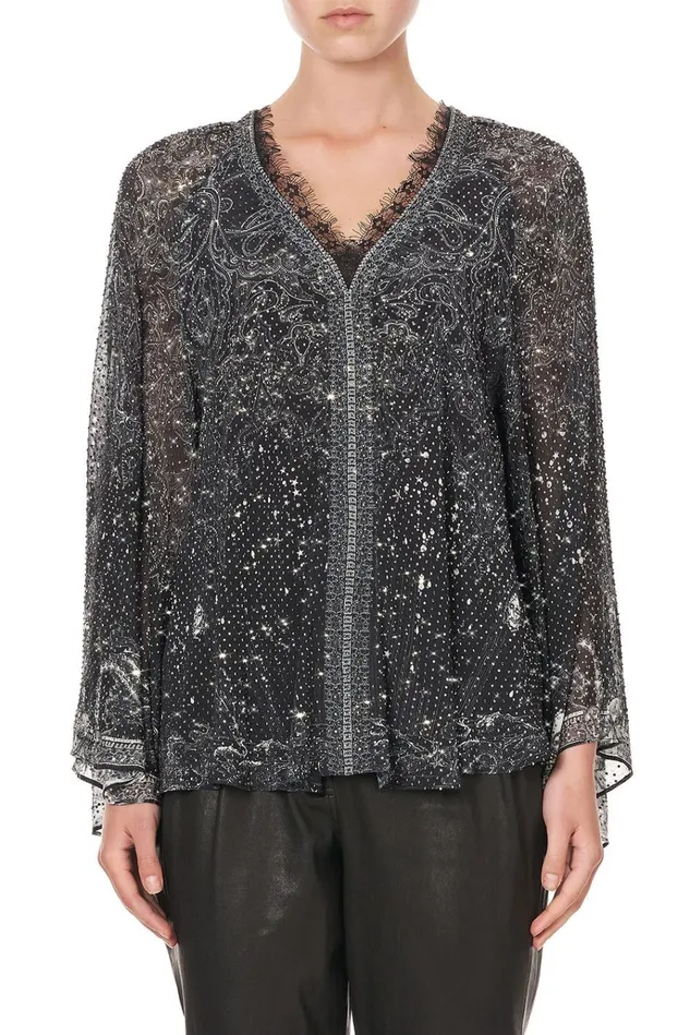 Camilla Tops Women V Neck Blouse With Neckband Midnight Pearl