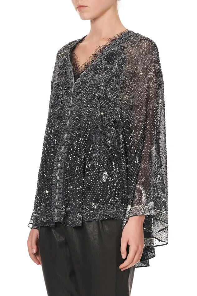 Camilla Tops Women V Neck Blouse With Neckband Midnight Pearl