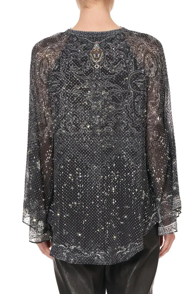 Camilla Tops Women V Neck Blouse With Neckband Midnight Pearl
