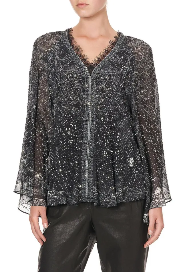 Camilla Tops Women V Neck Blouse With Neckband Midnight Pearl
