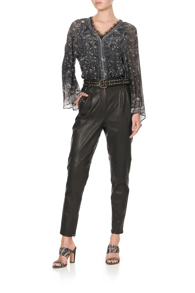 Camilla Tops Women V Neck Blouse With Neckband Midnight Pearl