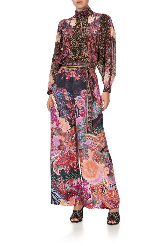 Camilla Trousers and Leggings Women Paperbag Waist Wide Leg Pant Swinging Sixties