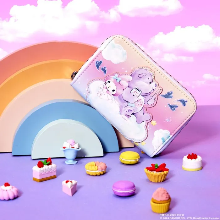 Care Bears X Sanrio Exclusive Hello Kitty and Friends CareALot Zip Around Wallet Unisex Loungefly Bags and Wallets Care Bears X Sanrio Exclusive Hello Kitty and Friends CareALot Zip Around Wallet Unisex Loungefly Bags and Wallets