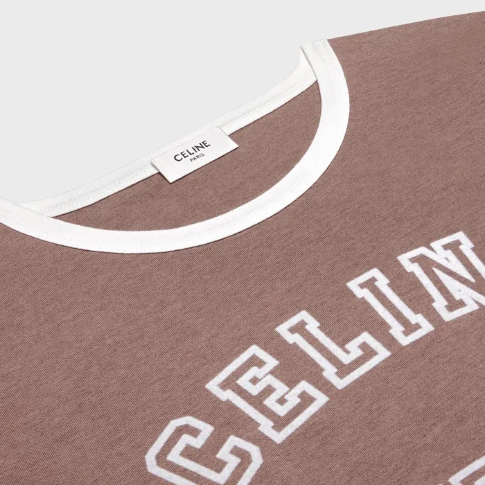 Celine California 70039S TShirt In Cotton Jersey Vintage Brown Melange Off Wh Women CELINE TSHIRTS AND SWEATSHIRTS