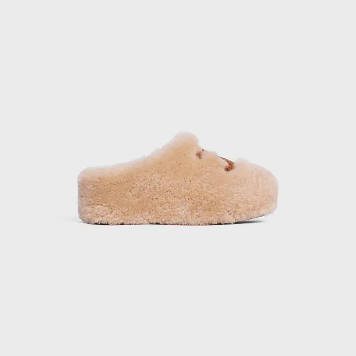 Celine Fur Mule In Shearling Cream Women CELINE LOAFERS AND FLATS