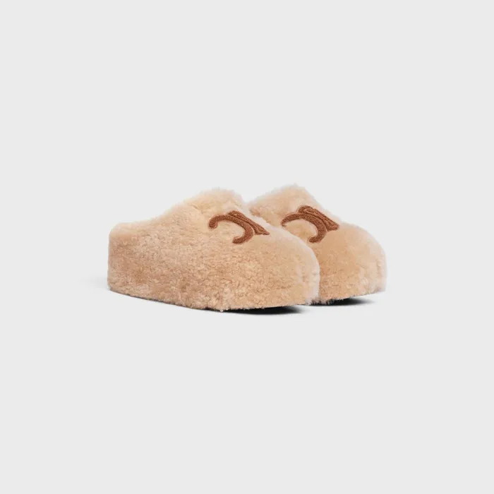 Celine Fur Mule In Shearling Cream Women CELINE LOAFERS AND FLATS