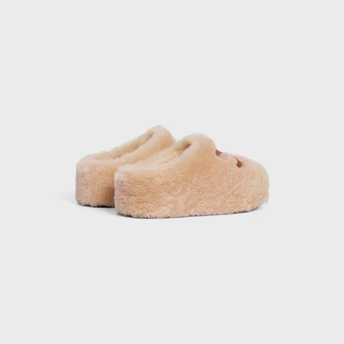 Celine Fur Mule In Shearling Cream Women CELINE LOAFERS AND FLATS