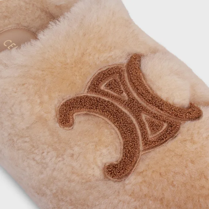 Celine Fur Mule In Shearling Cream Women CELINE LOAFERS AND FLATS