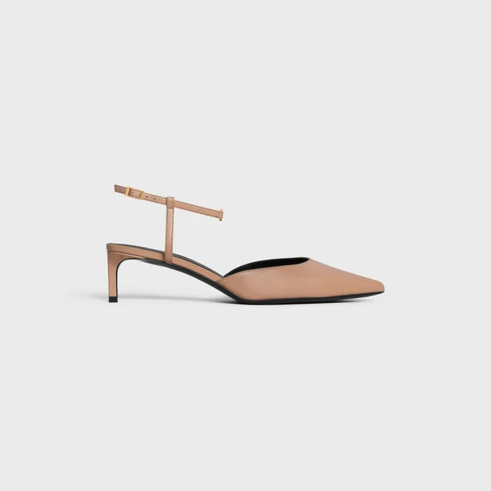 Celine Kitten With Strap Triomphe In Lambskin Beige Rose Women CELINE PUMPS