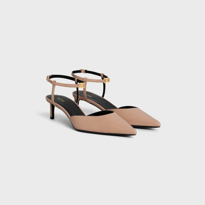 Celine Kitten With Strap Triomphe In Lambskin Beige Rose Women CELINE PUMPS