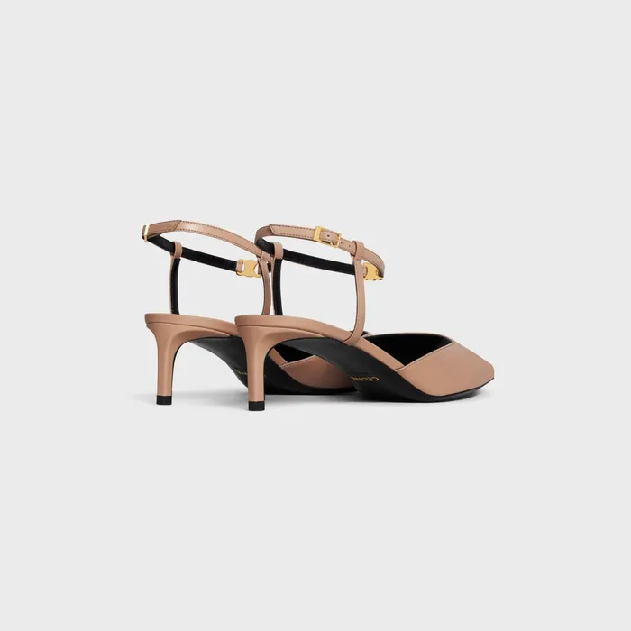 Celine Kitten With Strap Triomphe In Lambskin Beige Rose Women CELINE PUMPS