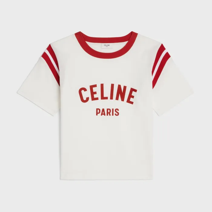 Celine Paris Boxy TShirt In Cotton Jersey Off White Deep Red Women CELINE TSHIRTS AND SWEATSHIRTS Celine Paris Boxy TShirt In Cotton Jersey Off White Deep Red Women CELINE TSHIRTS AND SWEATSHIRTS