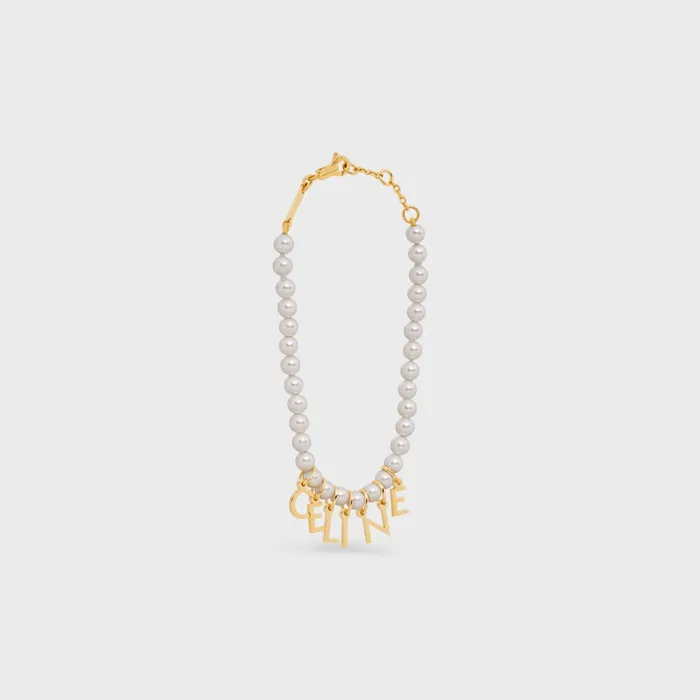 Celine Paris Pearl Bracelet In Brass With Gold Finish And Glass Pearls Gold Ivory Women CELINE BRACELETS Celine Paris Pearl Bracelet In Brass With Gold Finish And Glass Pearls Gold Ivory Women CELINE BRACELETS