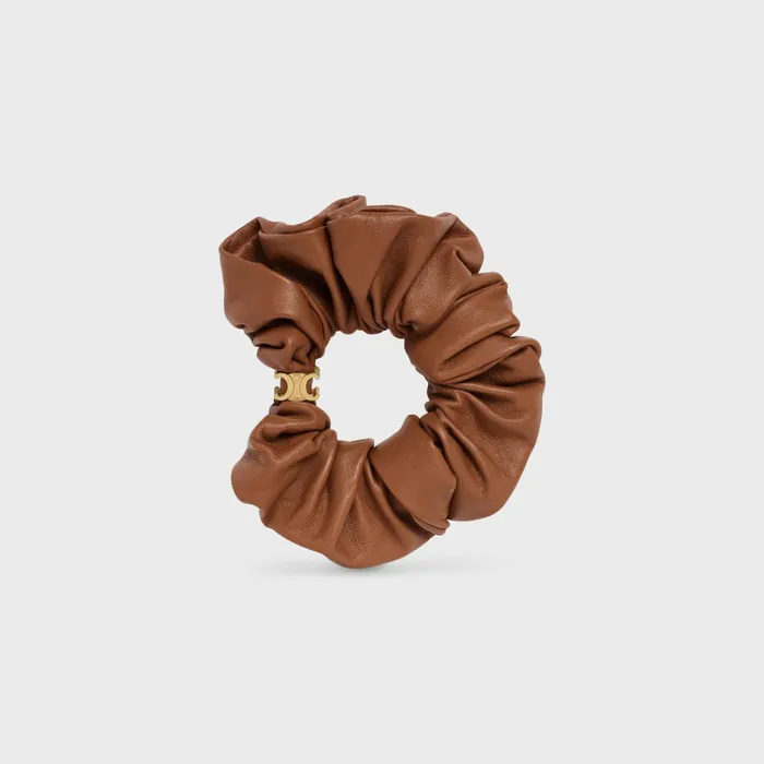 Celine Scrunchy Leather In Brass With Gold Finish And Lambskin Tan Gold Women CELINE HAIR ACCESSORIES